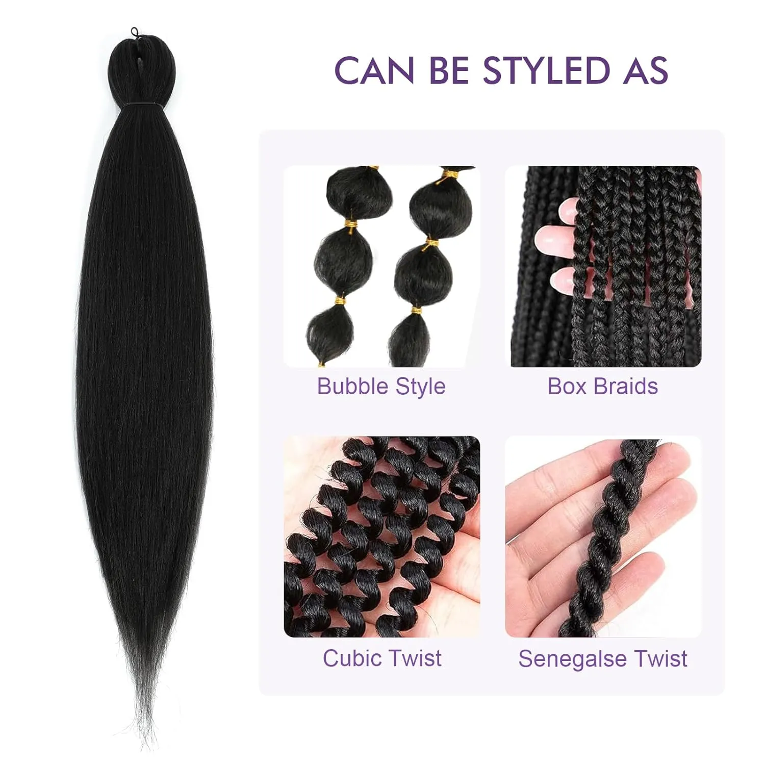 Pre-stretched Braiding Hair - 30 Inch 8 Packs Natural Black Super Long Braiding Hair For Twist or Box Braids, Yaki Texture Hot Water Setting Synthetic Crochet Braids (30 Inch, 1B-8P)