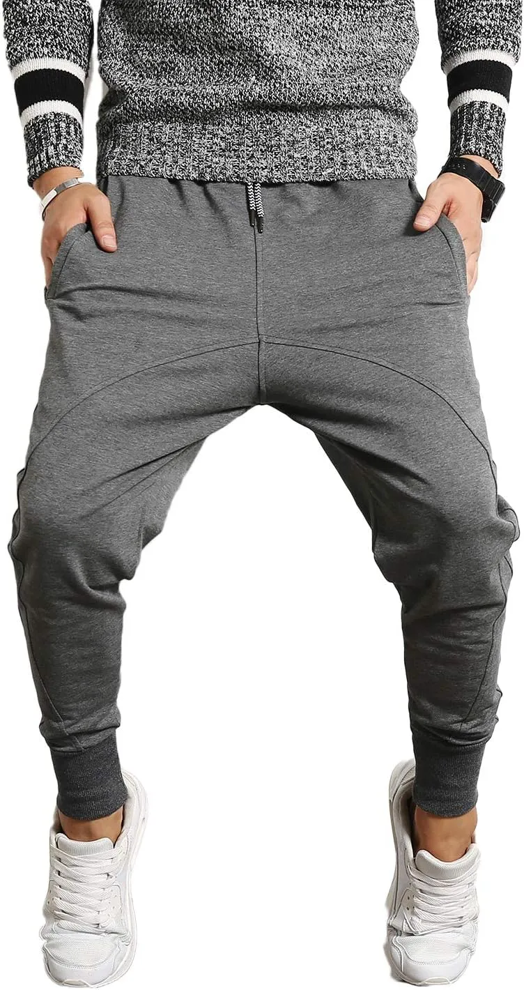 PRIJOUHE Men's Joggers, Sweatpants, Low Crotch Sweats Slim Fit Trousers Harem Hip Hop Pants