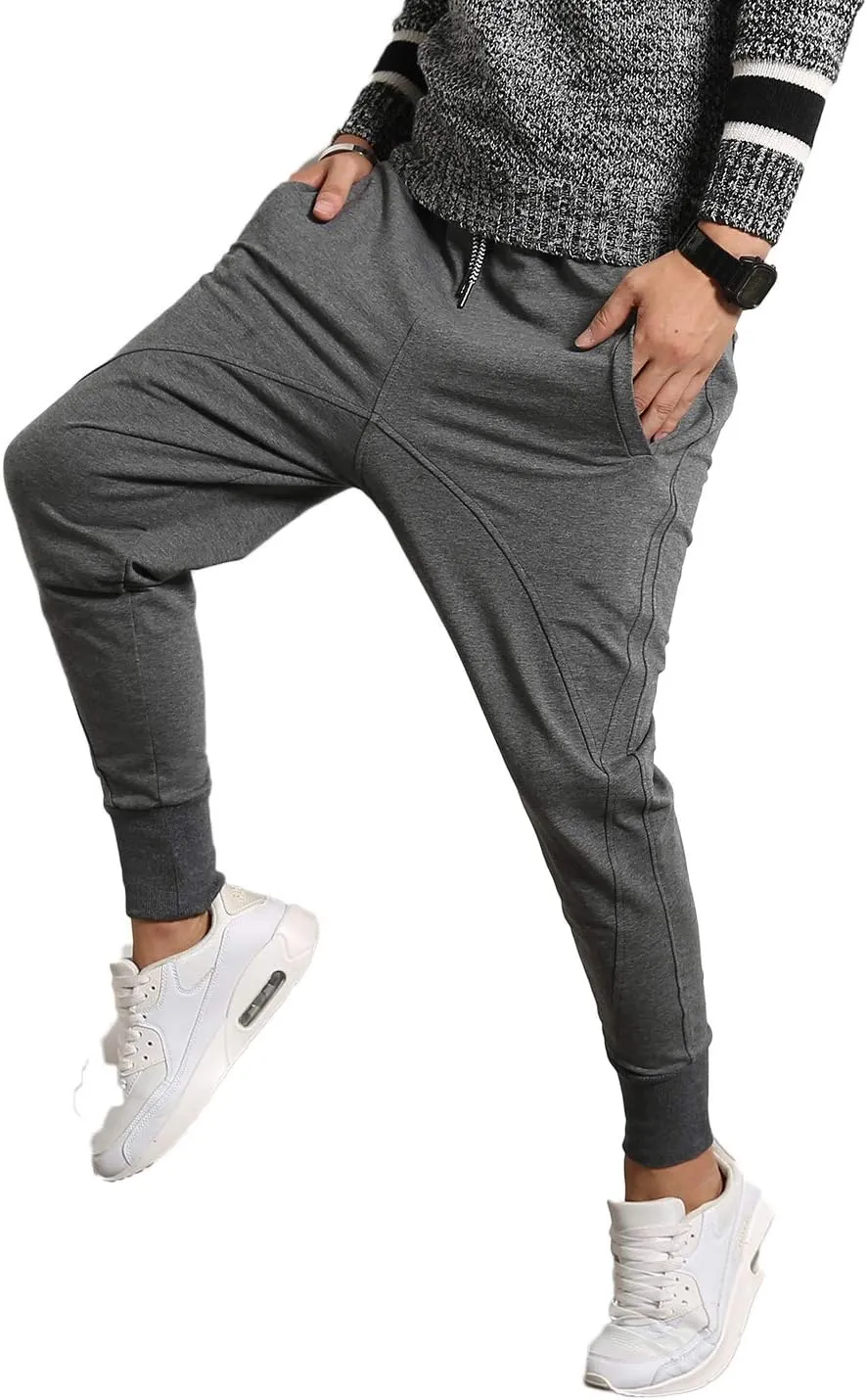 PRIJOUHE Men's Joggers, Sweatpants, Low Crotch Sweats Slim Fit Trousers Harem Hip Hop Pants