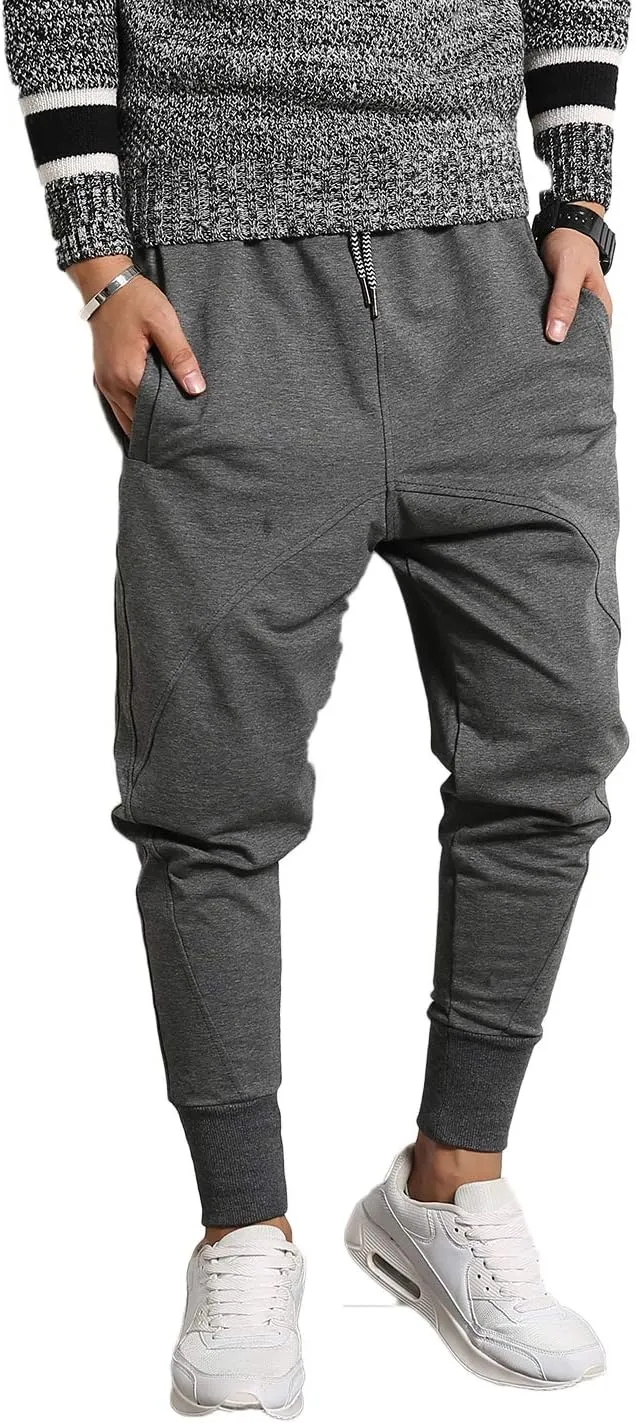 PRIJOUHE Men's Joggers, Sweatpants, Low Crotch Sweats Slim Fit Trousers Harem Hip Hop Pants