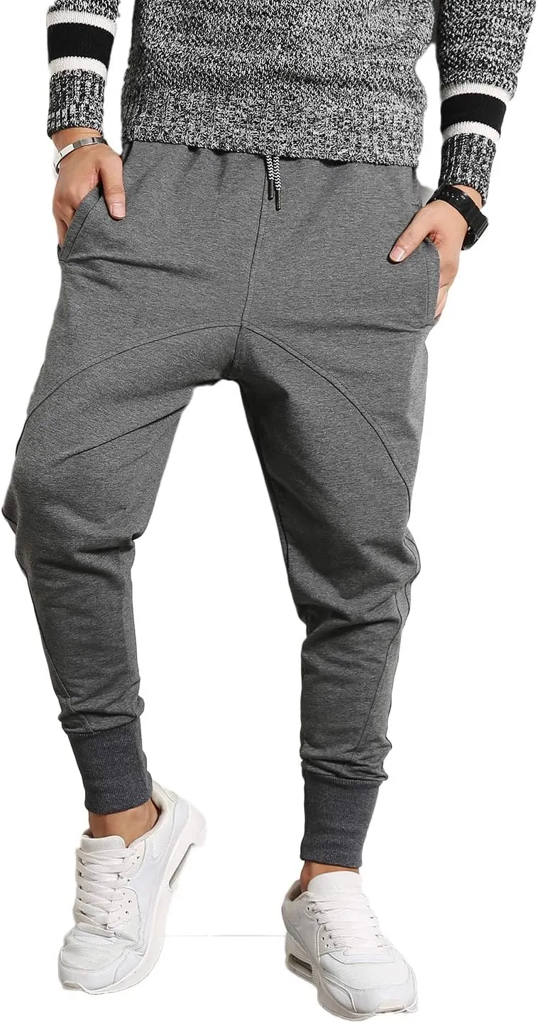 PRIJOUHE Men's Joggers, Sweatpants, Low Crotch Sweats Slim Fit Trousers Harem Hip Hop Pants