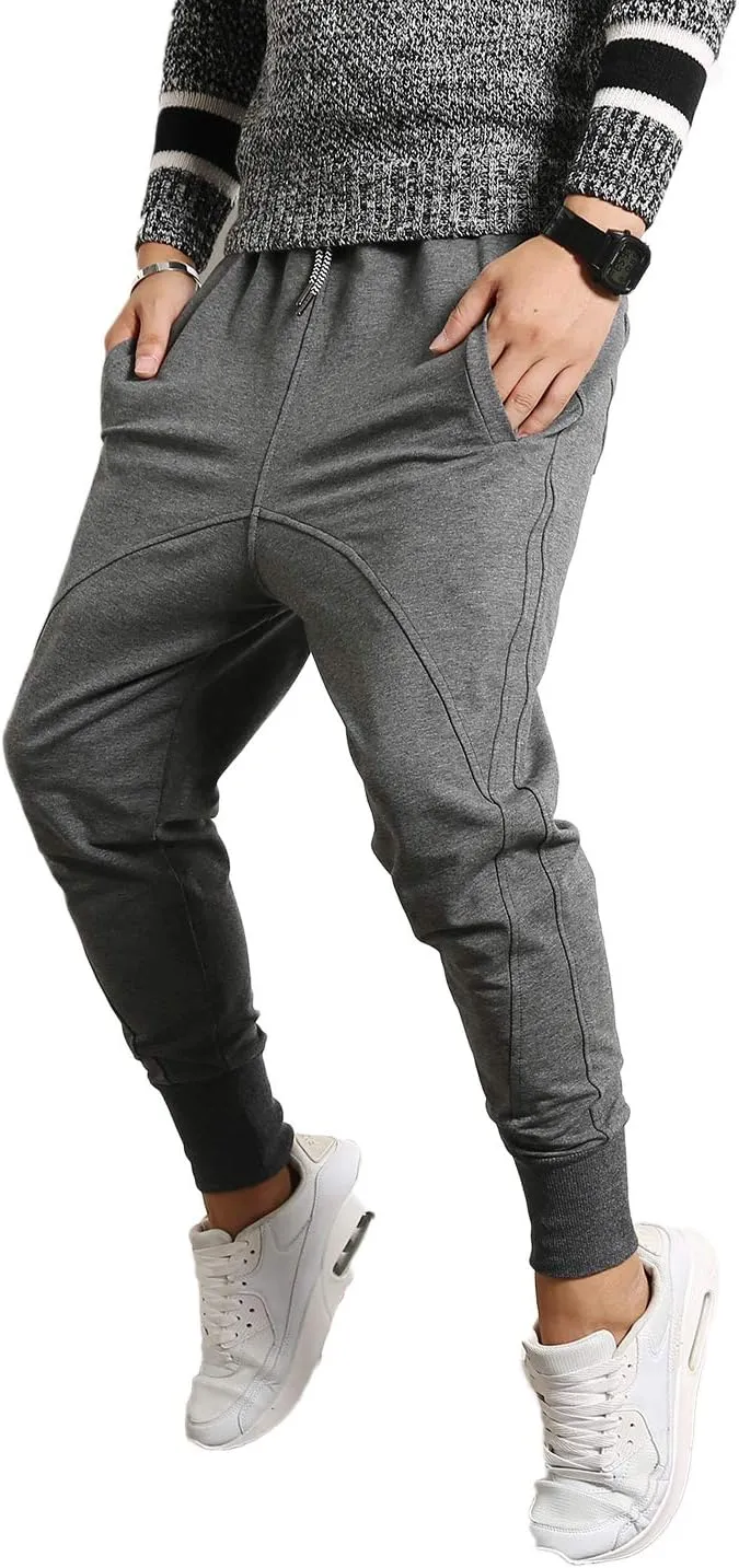 PRIJOUHE Men's Joggers, Sweatpants, Low Crotch Sweats Slim Fit Trousers Harem Hip Hop Pants