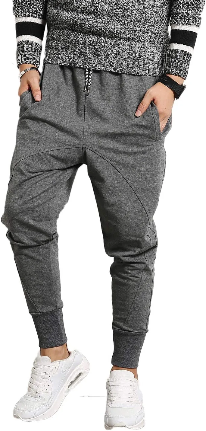 PRIJOUHE Men's Joggers, Sweatpants, Low Crotch Sweats Slim Fit Trousers Harem Hip Hop Pants