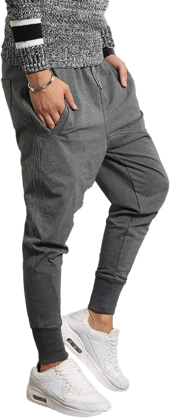PRIJOUHE Men's Joggers, Sweatpants, Low Crotch Sweats Slim Fit Trousers Harem Hip Hop Pants