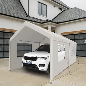 Protect Your Vehicle with Heavy Duty Portable Carport Garage Tent, 10x20 ft for All Weather Use, White