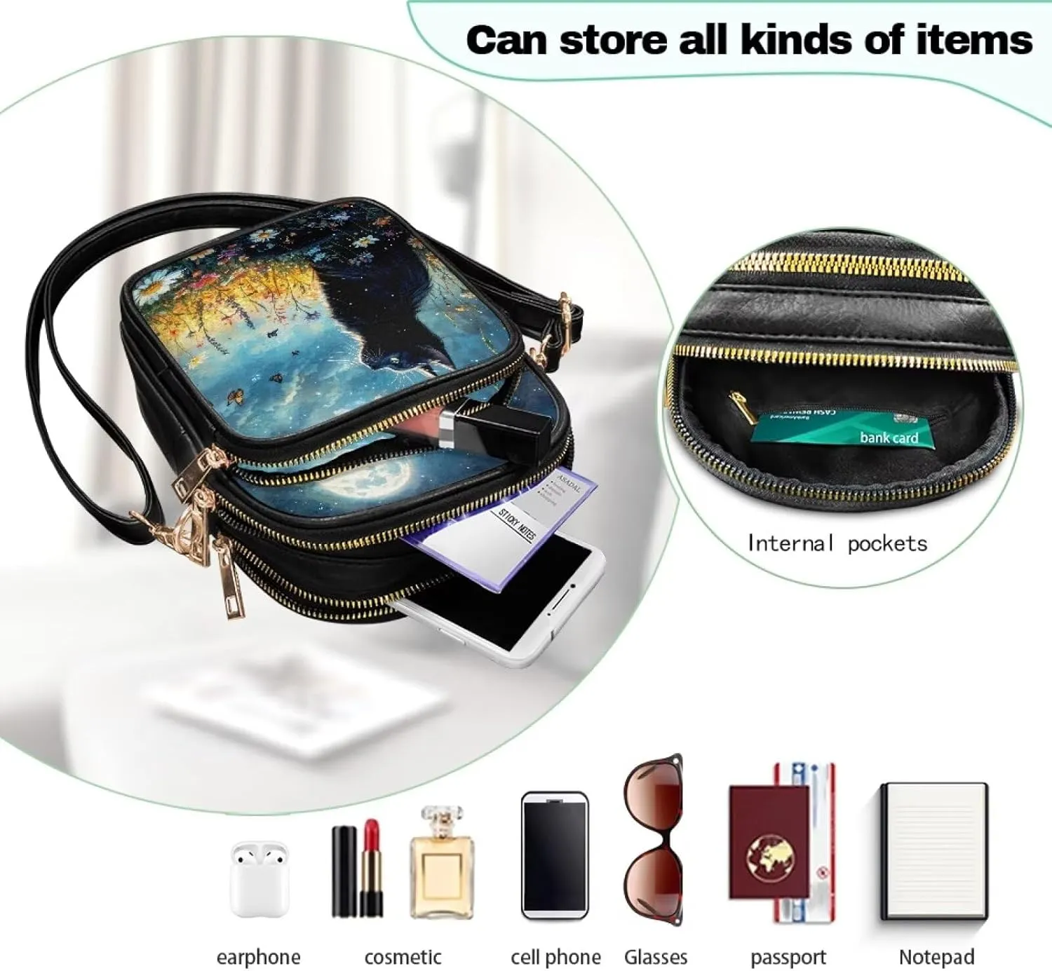 PU Leather Crossbody Bags for Women Ladies Lightweight Cross Body Shoulder Purses Handbag with Muti Zipper Pockets