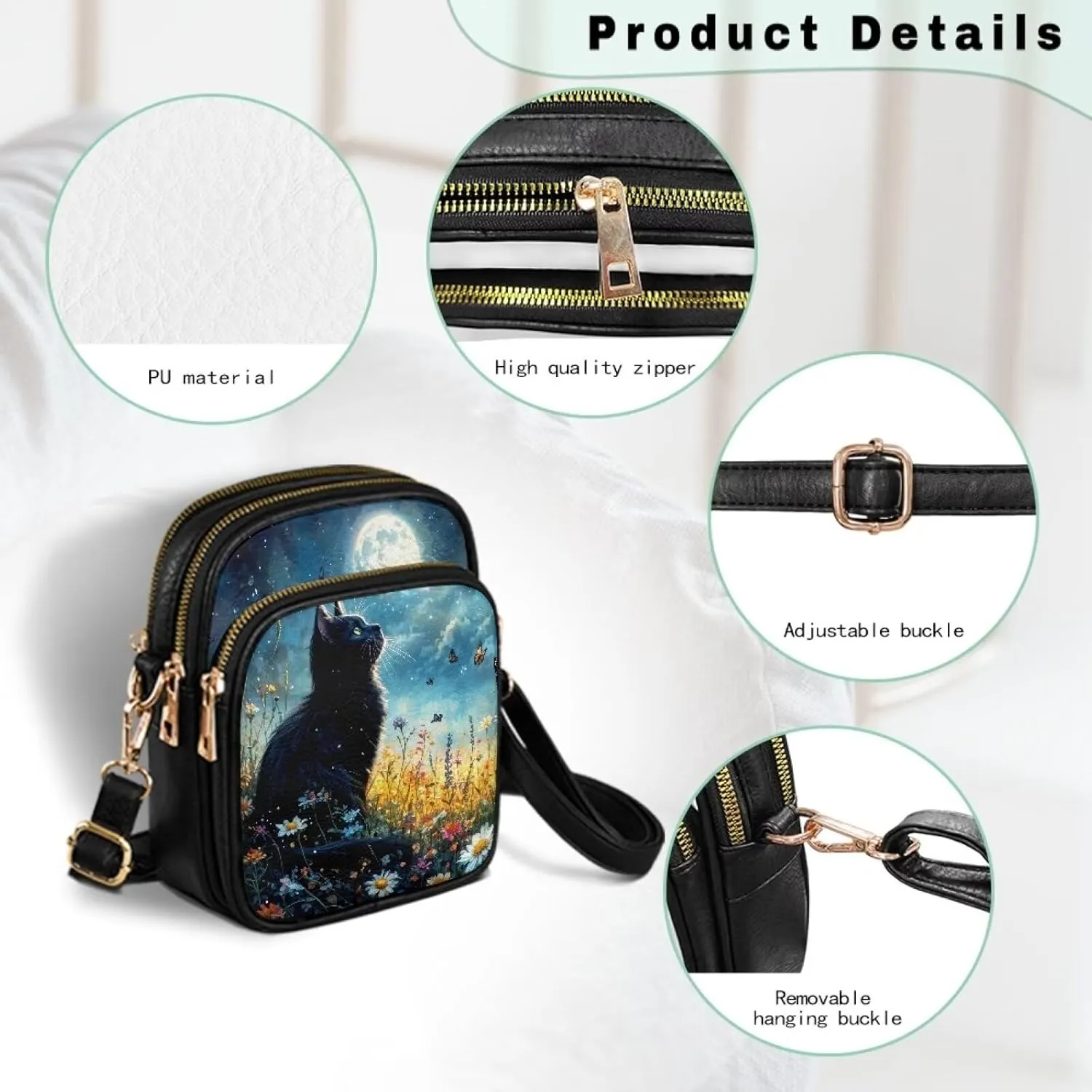 PU Leather Crossbody Bags for Women Ladies Lightweight Cross Body Shoulder Purses Handbag with Muti Zipper Pockets