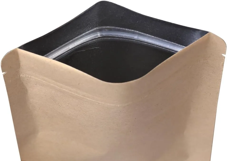 QQ Studio Resealable Kraft Mylar Heat Sealable Bags (100 Bags) (Brown Ziplock, 4.3" x 7.1" (11cm x 18cm)