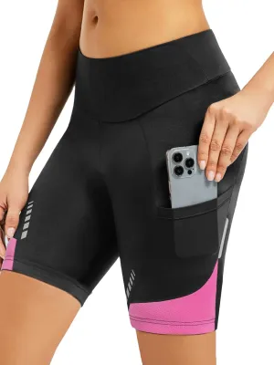 qualidyne Women's 4D Padded Bike Shorts – High-Waist Cycling Shorts with Side Pockets for Road Biking