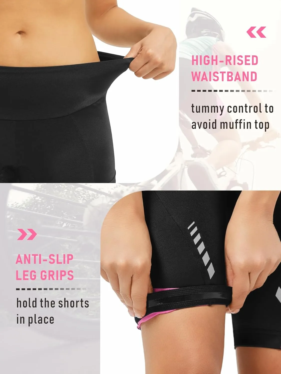 qualidyne Women's 4D Padded Bike Shorts – High-Waist Cycling Shorts with Side Pockets for Road Biking