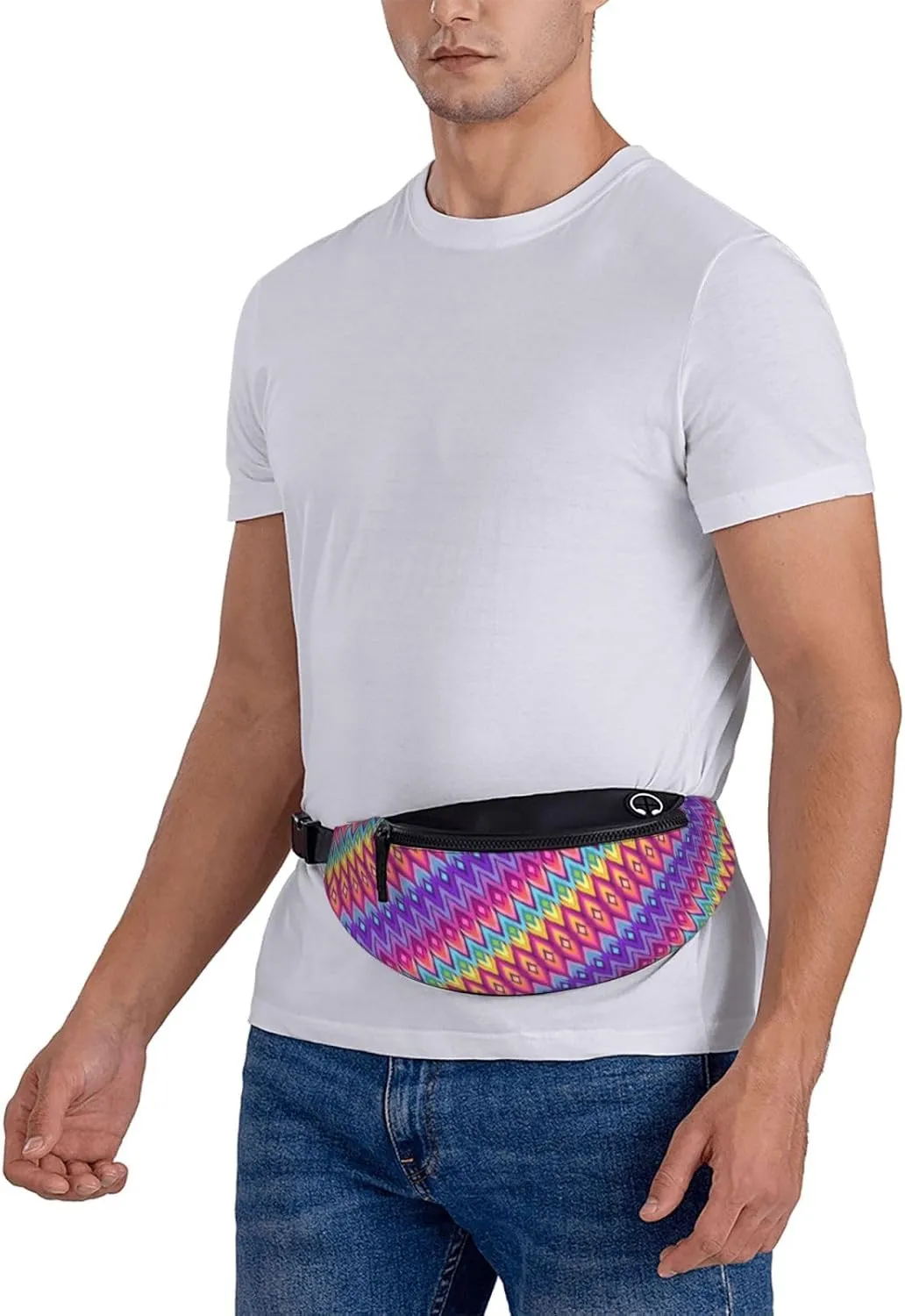 Rainbow Geometry Fanny Pack Waist Bag Adjustable Belt Bag For Men Women Traveling Hiking Cycling Running