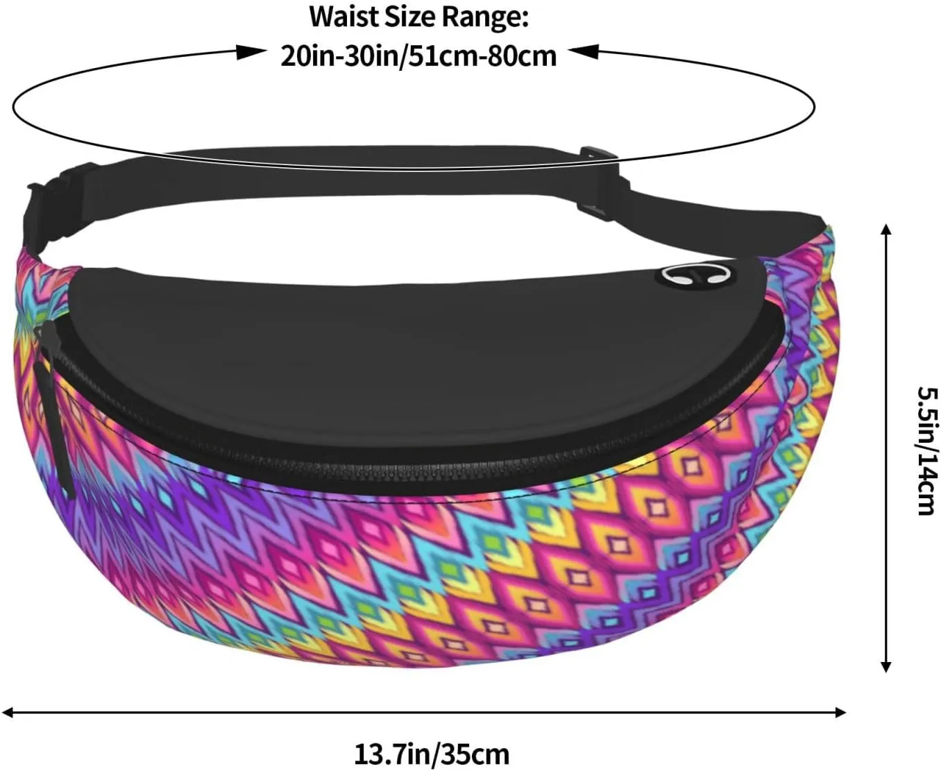 Rainbow Geometry Fanny Pack Waist Bag Adjustable Belt Bag For Men Women Traveling Hiking Cycling Running