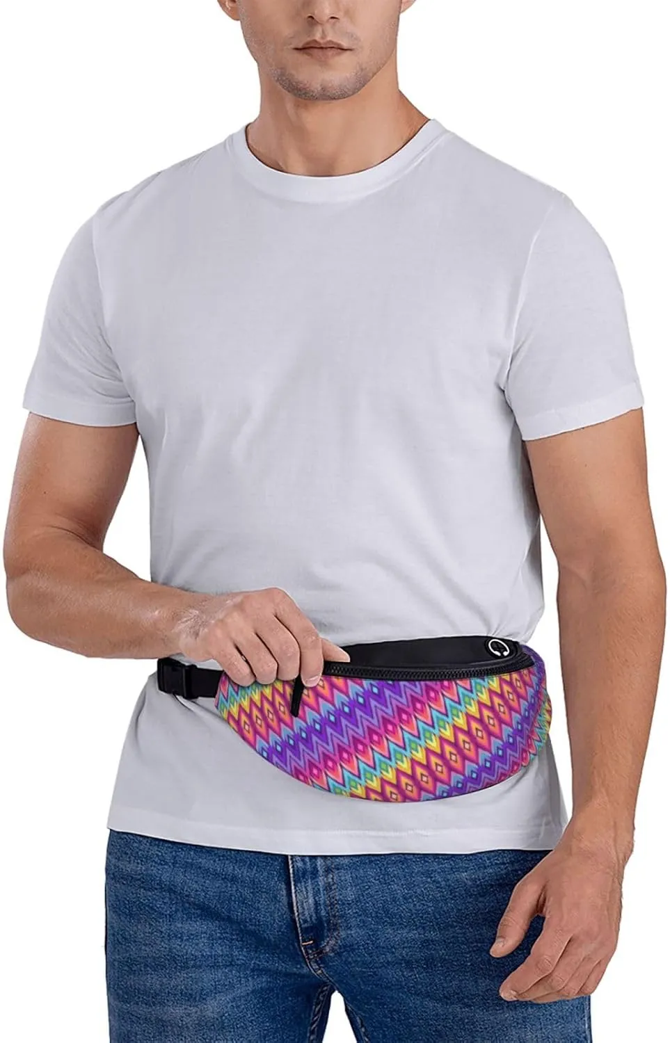 Rainbow Geometry Fanny Pack Waist Bag Adjustable Belt Bag For Men Women Traveling Hiking Cycling Running