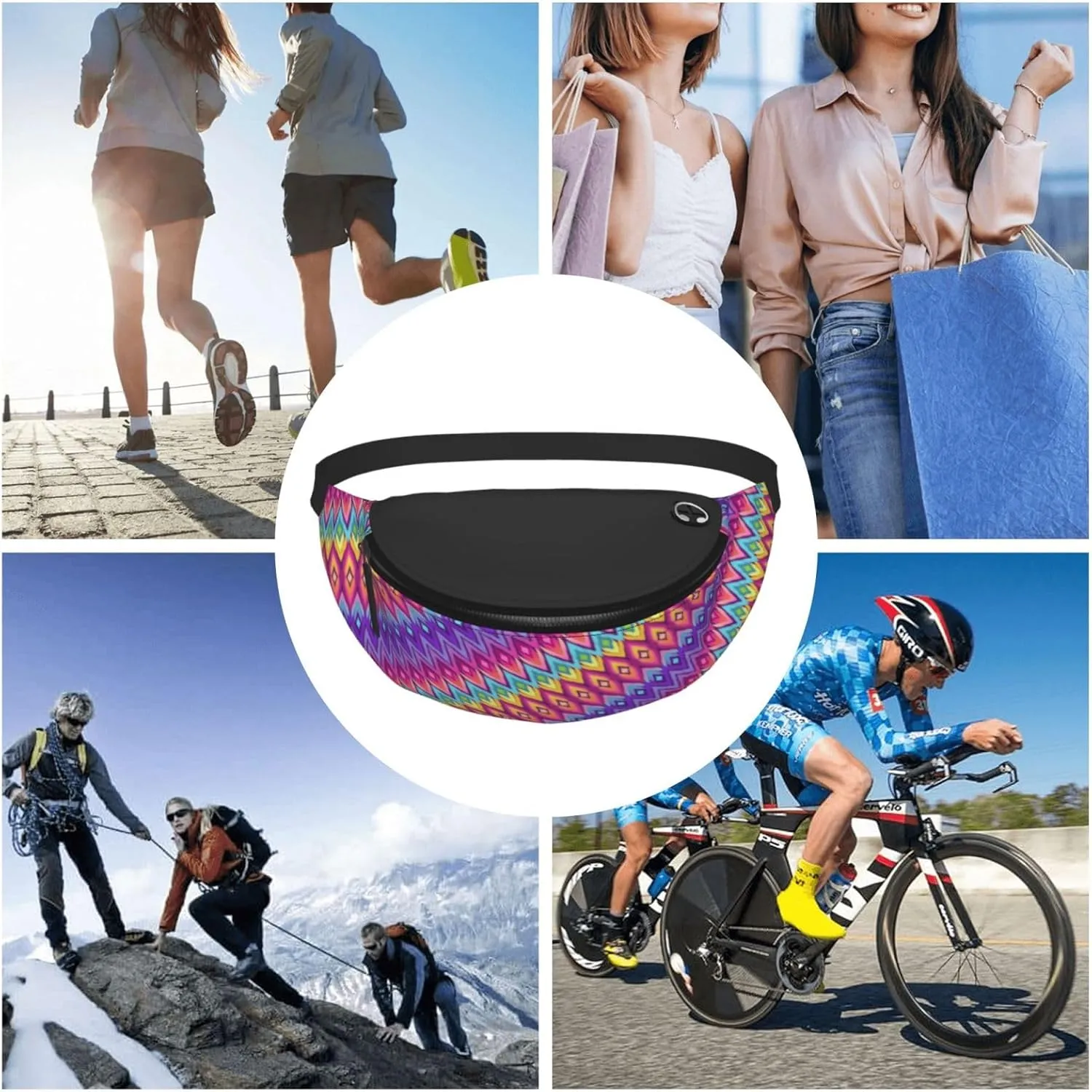 Rainbow Geometry Fanny Pack Waist Bag Adjustable Belt Bag For Men Women Traveling Hiking Cycling Running