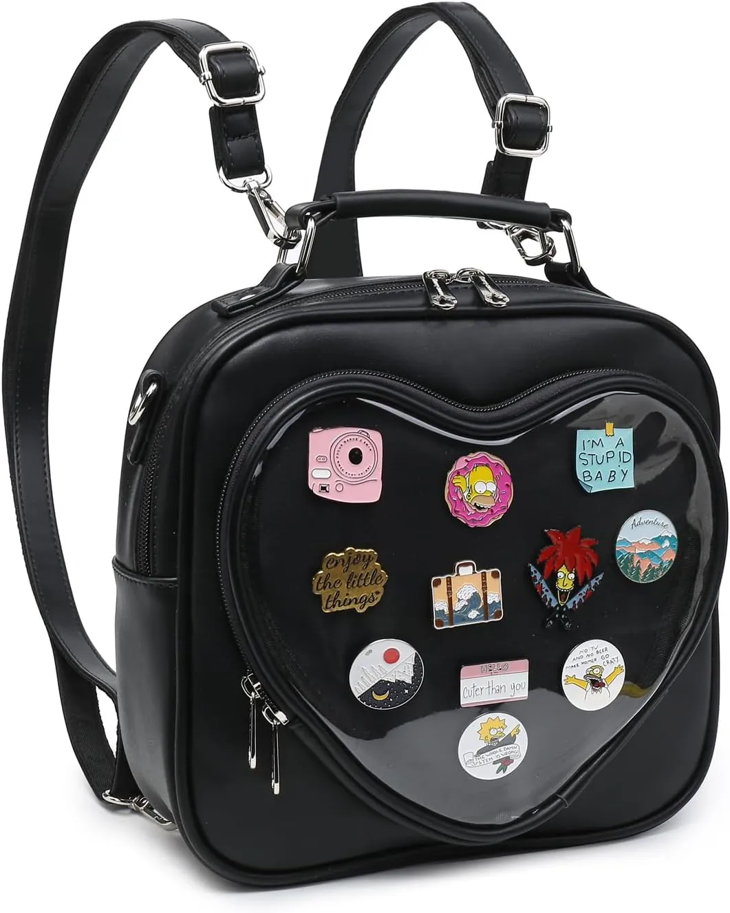RAINBOW SMILE Ita Bag Multi-Purpose Backpack Crossbody Heart Purse Kawaii Pin Display with Insert