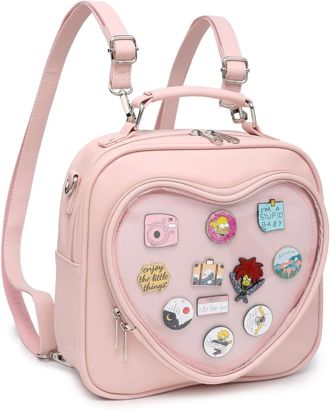 RAINBOW SMILE Ita Bag Multi-Purpose Backpack Crossbody Heart Purse Kawaii Pin Display with Insert