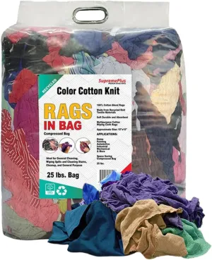 Recycled Color Knit Cleaning Rags – Shop Rags Bulk for Workshops, Mechanics, Painters, and Home Use, Multipurpose Cotton T-Shirt Rags (25 lbs. Bag)