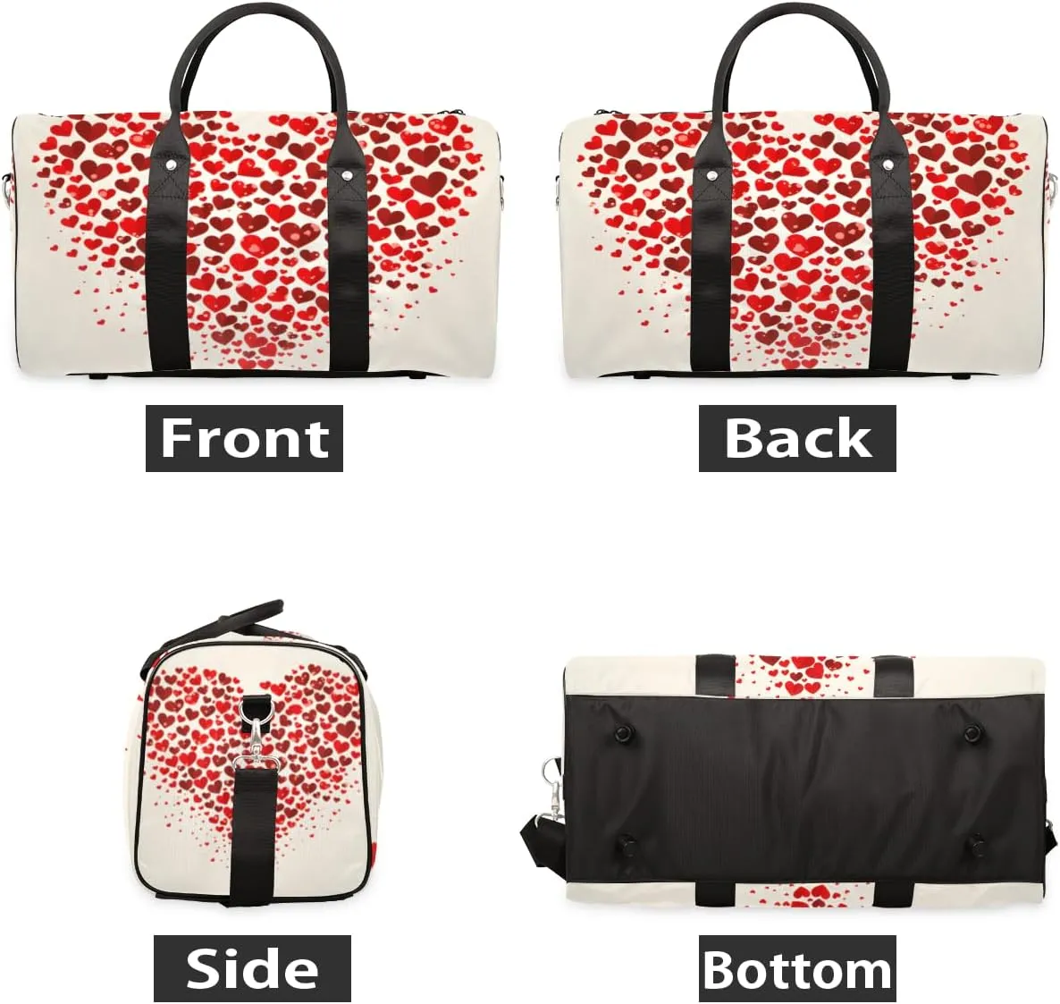 Red Hearts Travel Duffle Bag for Women Men Gym Duffel Foldable Bag Waterproof Weekender Love Pattern Duffle Tote