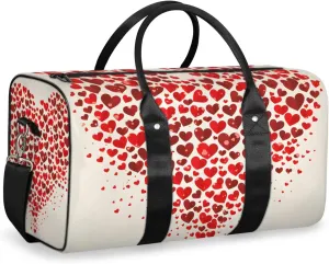 Red Hearts Travel Duffle Bag for Women Men Gym Duffel Foldable Bag Waterproof Weekender Love Pattern Duffle Tote