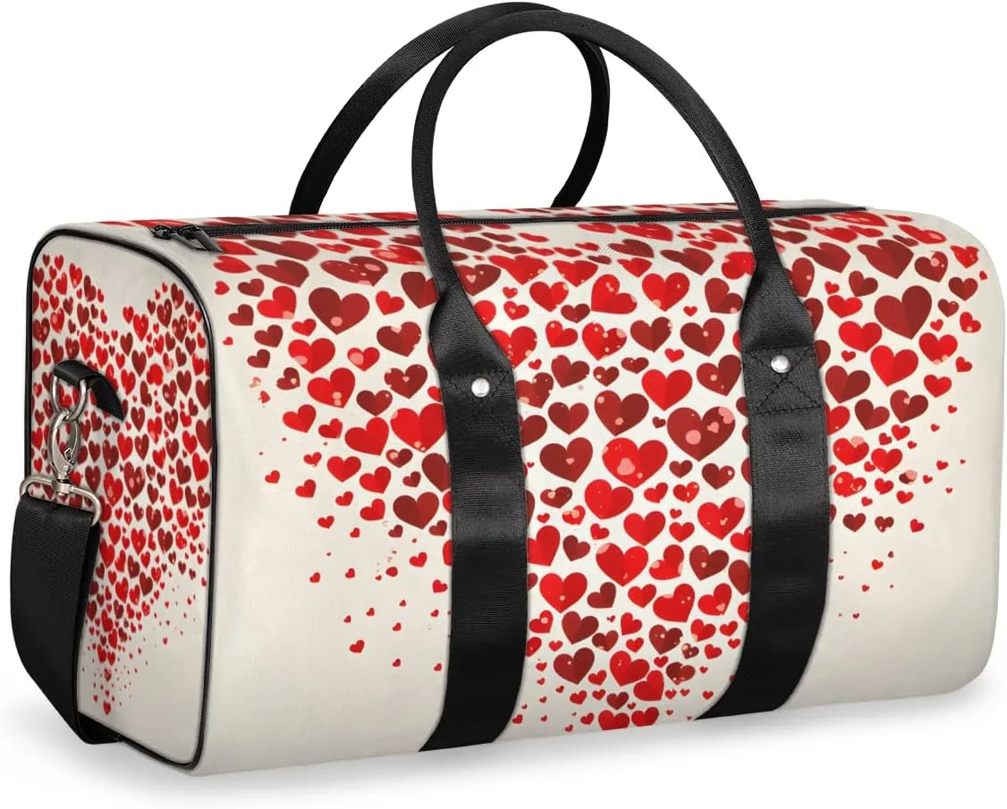 Red Hearts Travel Duffle Bag for Women Men Gym Duffel Foldable Bag Waterproof Weekender Love Pattern Duffle Tote