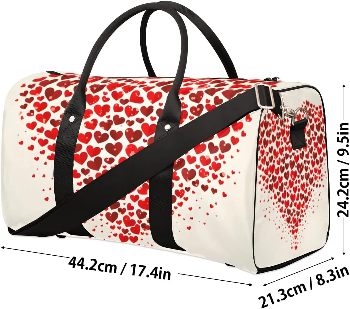Red Hearts Travel Duffle Bag for Women Men Gym Duffel Foldable Bag Waterproof Weekender Love Pattern Duffle Tote
