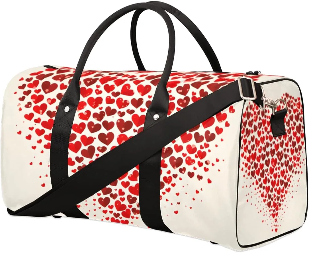 Red Hearts Travel Duffle Bag for Women Men Gym Duffel Foldable Bag Waterproof Weekender Love Pattern Duffle Tote