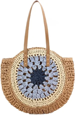 Rejolly Straw Bag for Women Round Women Tote Handbag Summer Vacation Beach Boho Bohemian Style Large Shoulder Purse