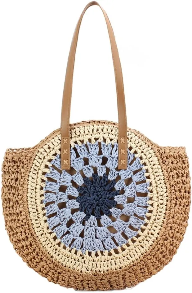 Rejolly Straw Bag for Women Round Women Tote Handbag Summer Vacation Beach Boho Bohemian Style Large Shoulder Purse