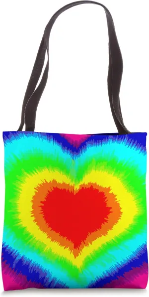 retro boho tie dye heart rainbow colorful Tote Bag