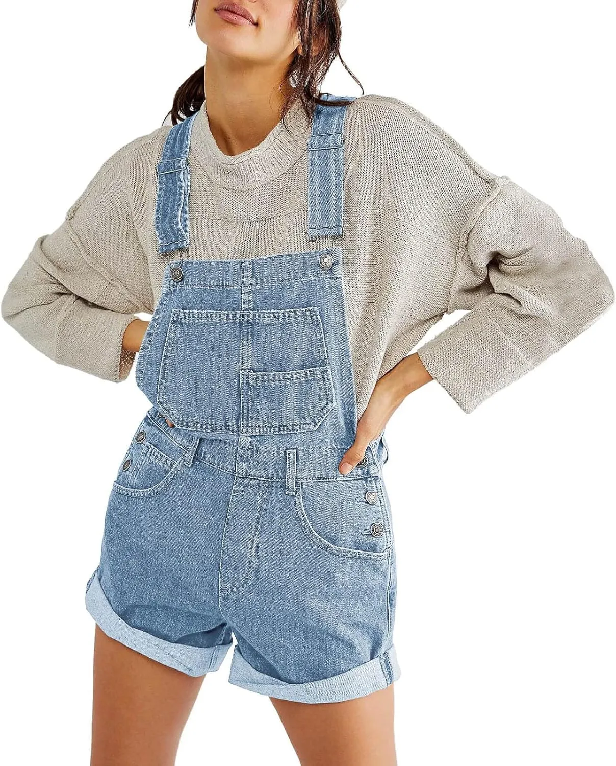 Retro Denim Overalls for Women Adjustable Straps Baggy Bib Shorts Jumpsuit Summer Cowgirl Streetwear
