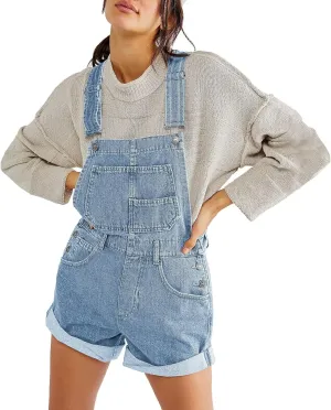 Retro Denim Overalls for Women Adjustable Straps Baggy Bib Shorts Jumpsuit Summer Cowgirl Streetwear