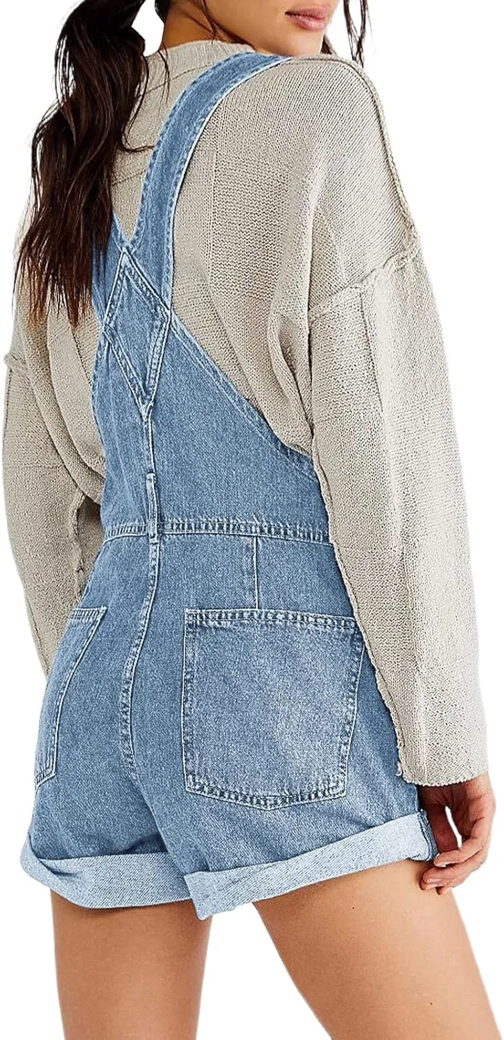 Retro Denim Overalls for Women Adjustable Straps Baggy Bib Shorts Jumpsuit Summer Cowgirl Streetwear