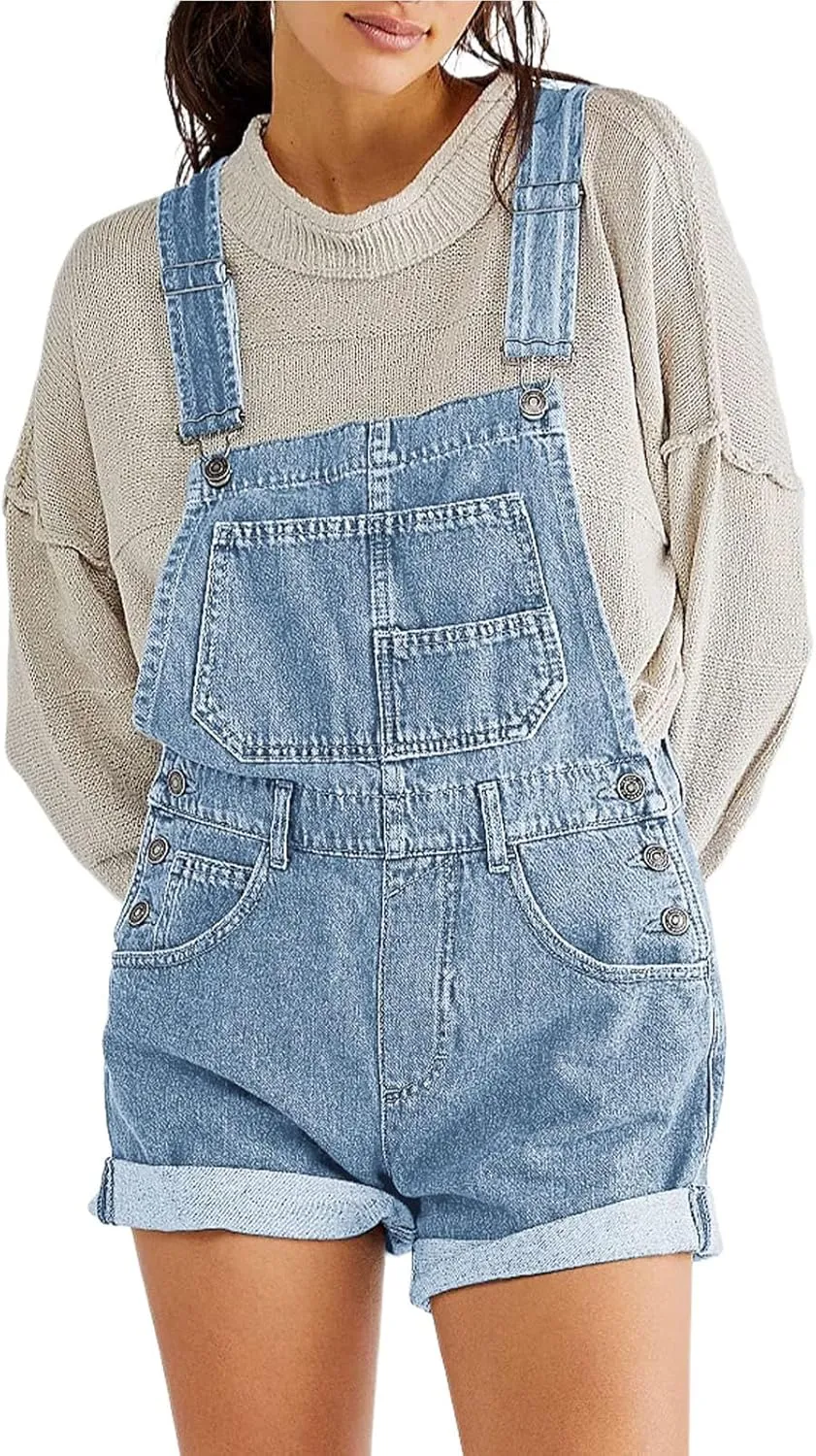 Retro Denim Overalls for Women Adjustable Straps Baggy Bib Shorts Jumpsuit Summer Cowgirl Streetwear