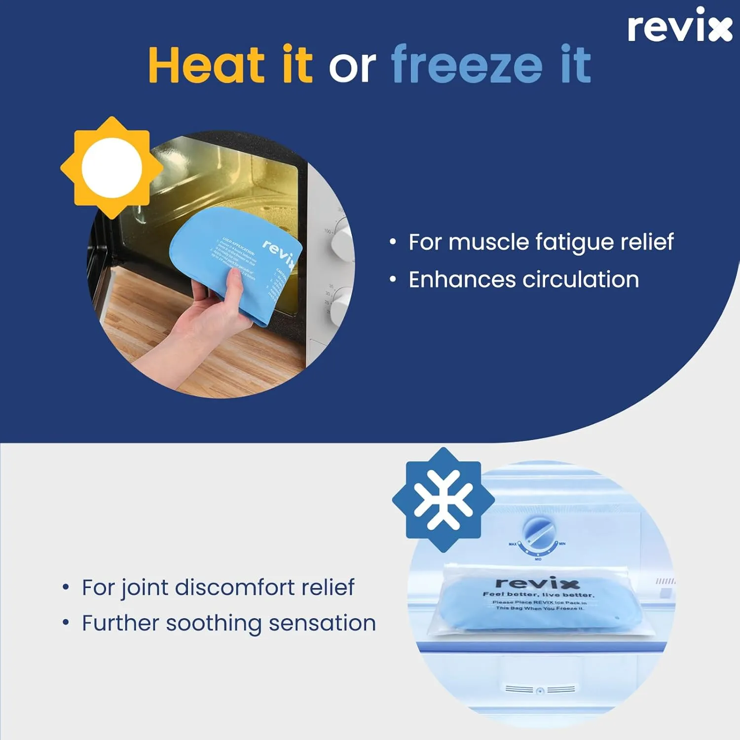 REVIX Ice Packs for Injuries Reusable, 2 Packs Hot and Cold Pack with Adjustable Strap, Flexible Ice Wraps for Joints and Muscle, Rotator Cuff, Back, Knee Discomfort Relief (10" x 5" Blue)