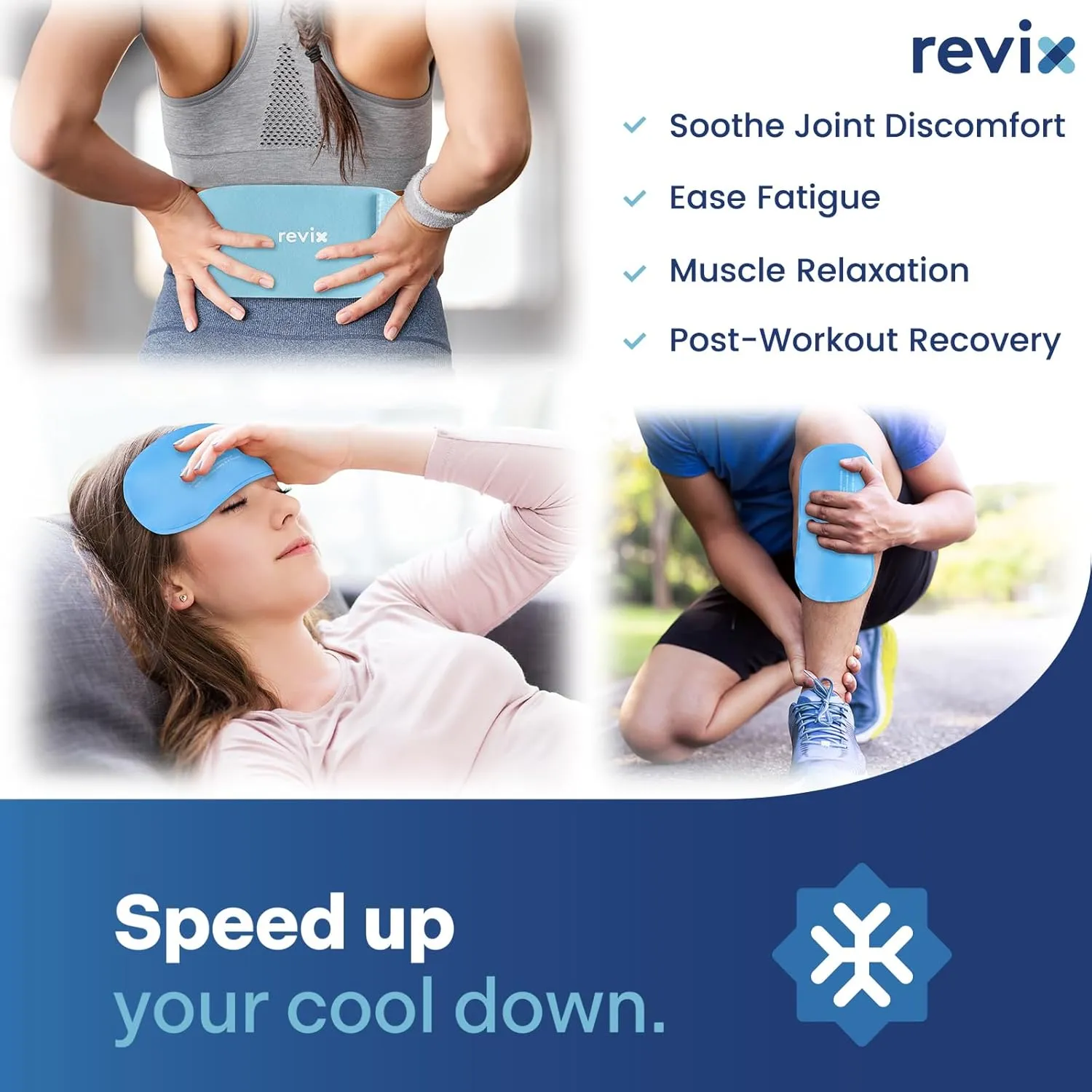 REVIX Ice Packs for Injuries Reusable, 2 Packs Hot and Cold Pack with Adjustable Strap, Flexible Ice Wraps for Joints and Muscle, Rotator Cuff, Back, Knee Discomfort Relief (10" x 5" Blue)