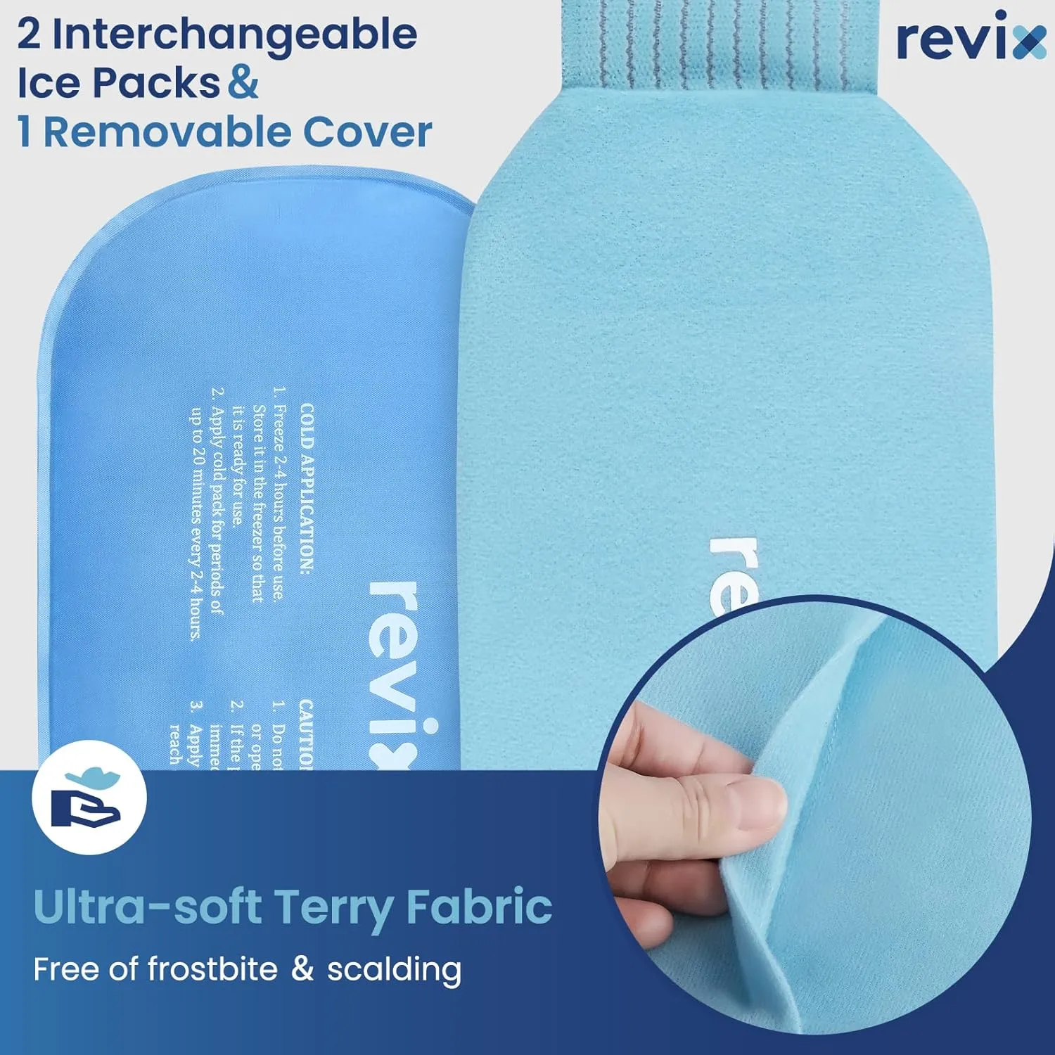 REVIX Ice Packs for Injuries Reusable, 2 Packs Hot and Cold Pack with Adjustable Strap, Flexible Ice Wraps for Joints and Muscle, Rotator Cuff, Back, Knee Discomfort Relief (10" x 5" Blue)