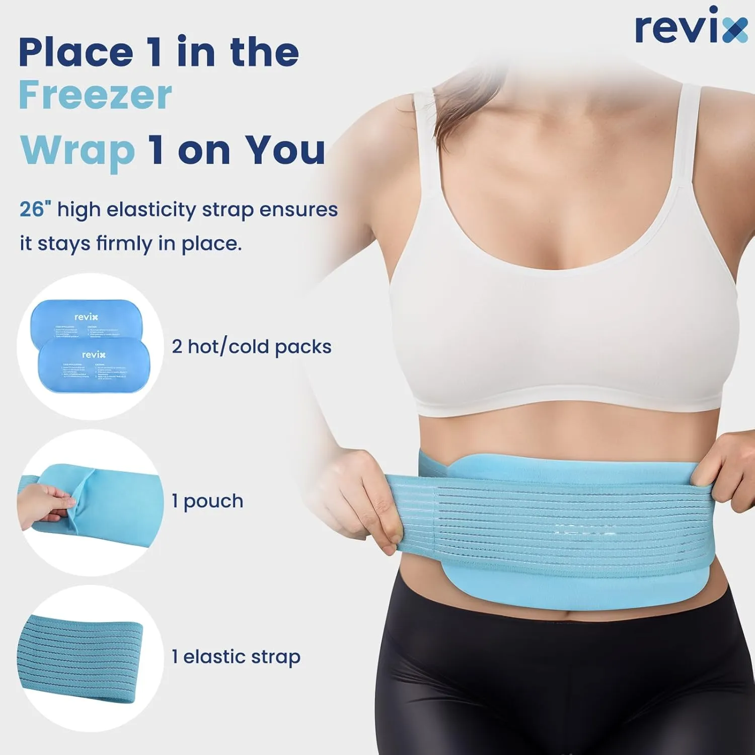 REVIX Ice Packs for Injuries Reusable, 2 Packs Hot and Cold Pack with Adjustable Strap, Flexible Ice Wraps for Joints and Muscle, Rotator Cuff, Back, Knee Discomfort Relief (10" x 5" Blue)