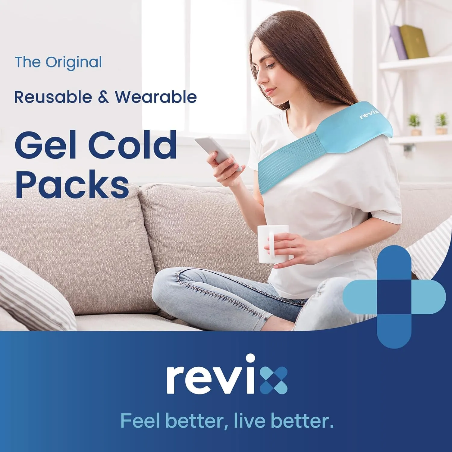 REVIX Ice Packs for Injuries Reusable, 2 Packs Hot and Cold Pack with Adjustable Strap, Flexible Ice Wraps for Joints and Muscle, Rotator Cuff, Back, Knee Discomfort Relief (10" x 5" Blue)