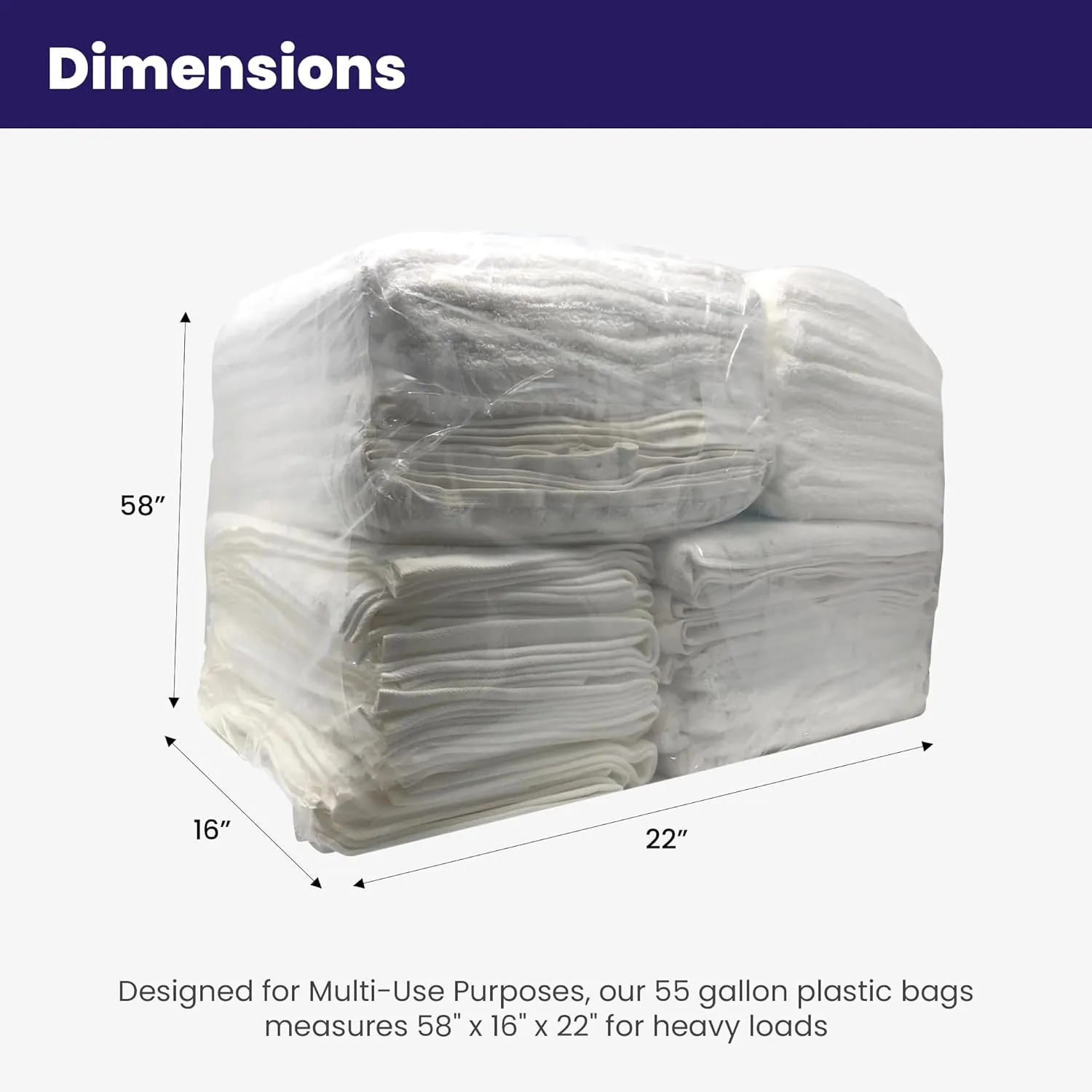 Rhino Bag: 55 Gal Capacity Heavy Duty and Waterproof Large Clear Plastic Storage Bags Jumbo Size for Clothes, Comforters, Luggage, Bedding, Travel Supplies, Packing and Moving - Reusable