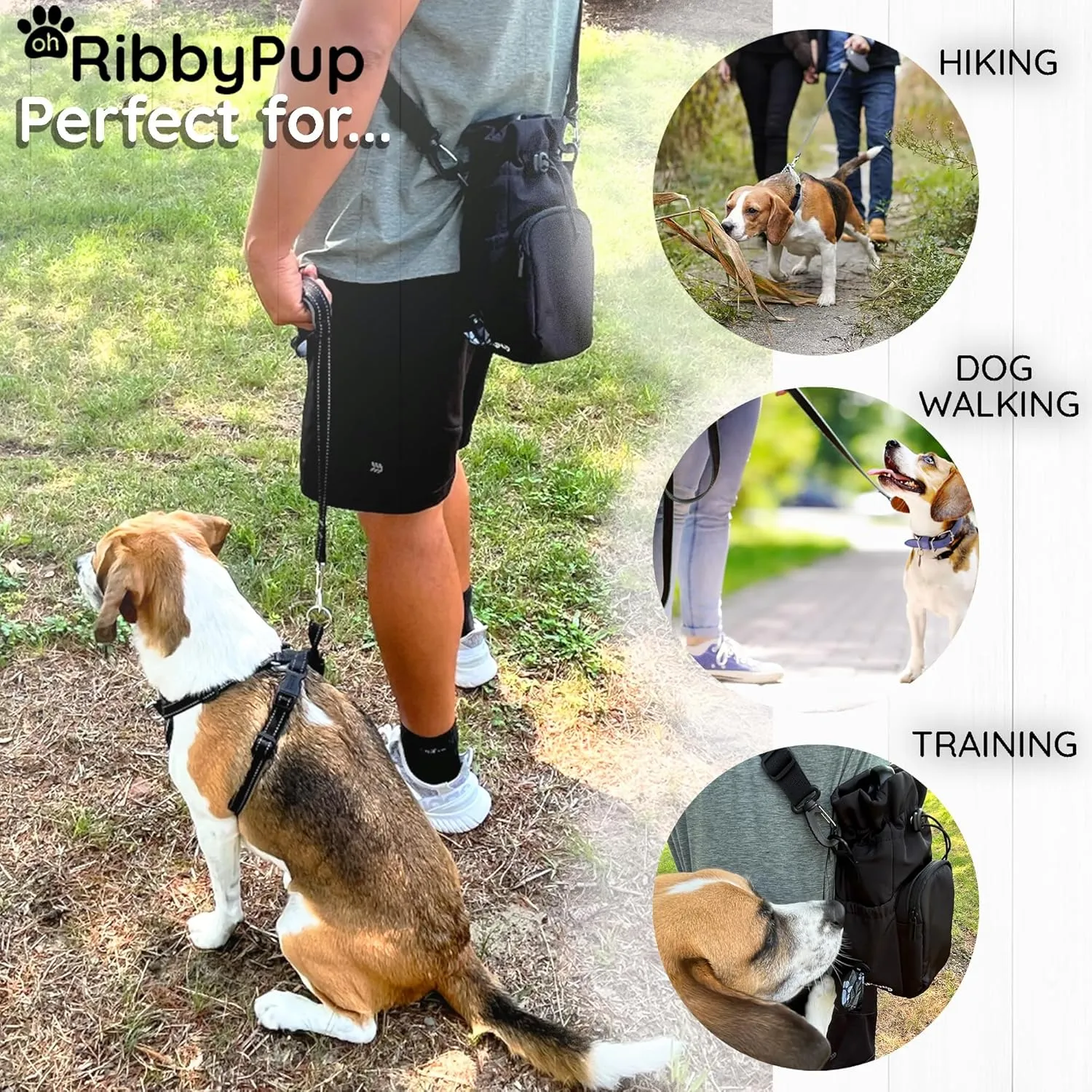 RibbyPup Waterproof Dog Walking Bag with Universal Water Bottle Holder, Built-In Poop Bag Dispenser, Unisex Cross-Body Treat Pouch - Taupe