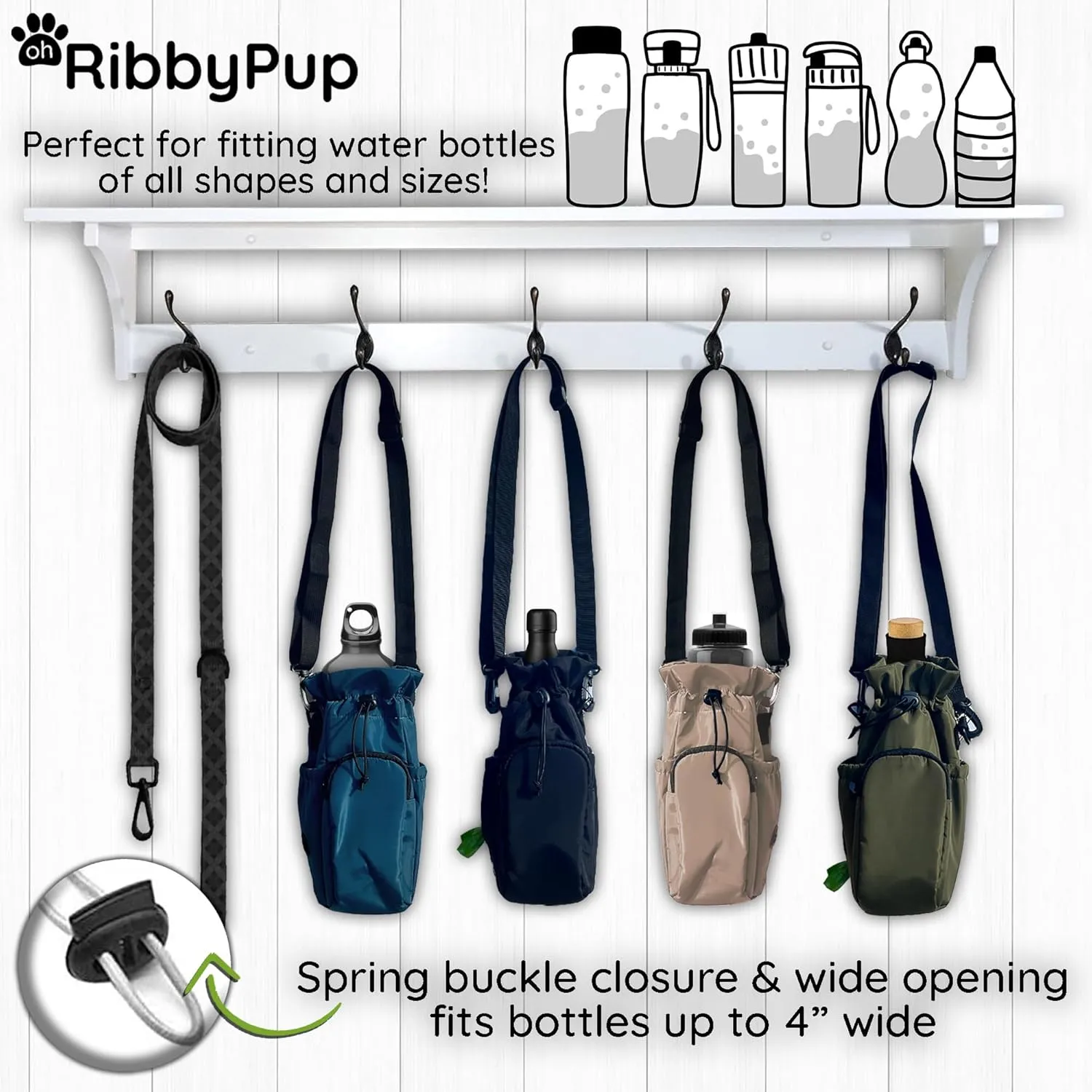 RibbyPup Waterproof Dog Walking Bag with Universal Water Bottle Holder, Built-In Poop Bag Dispenser, Unisex Cross-Body Treat Pouch - Taupe