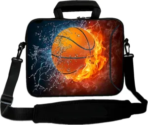 RICHEN 14 15 15.4 15.6 inch Laptop Shoulder Bag Notebook Handle Sleeve Neoprene Soft Carrying Travel Case with Accessories Pocket (14-15.6 inch, Basketball Fire)