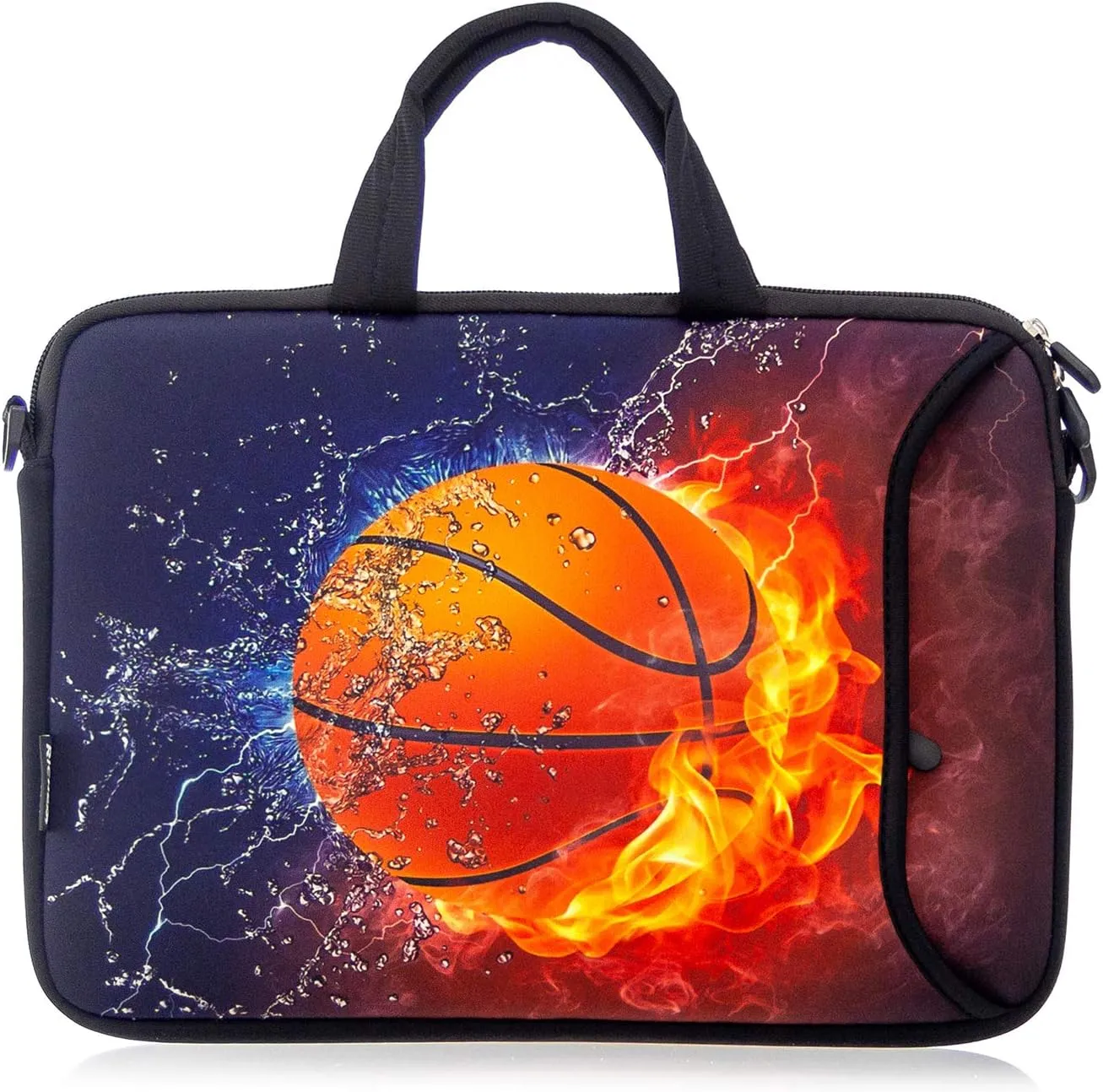 RICHEN 14 15 15.4 15.6 inch Laptop Shoulder Bag Notebook Handle Sleeve Neoprene Soft Carrying Travel Case with Accessories Pocket (14-15.6 inch, Basketball Fire)