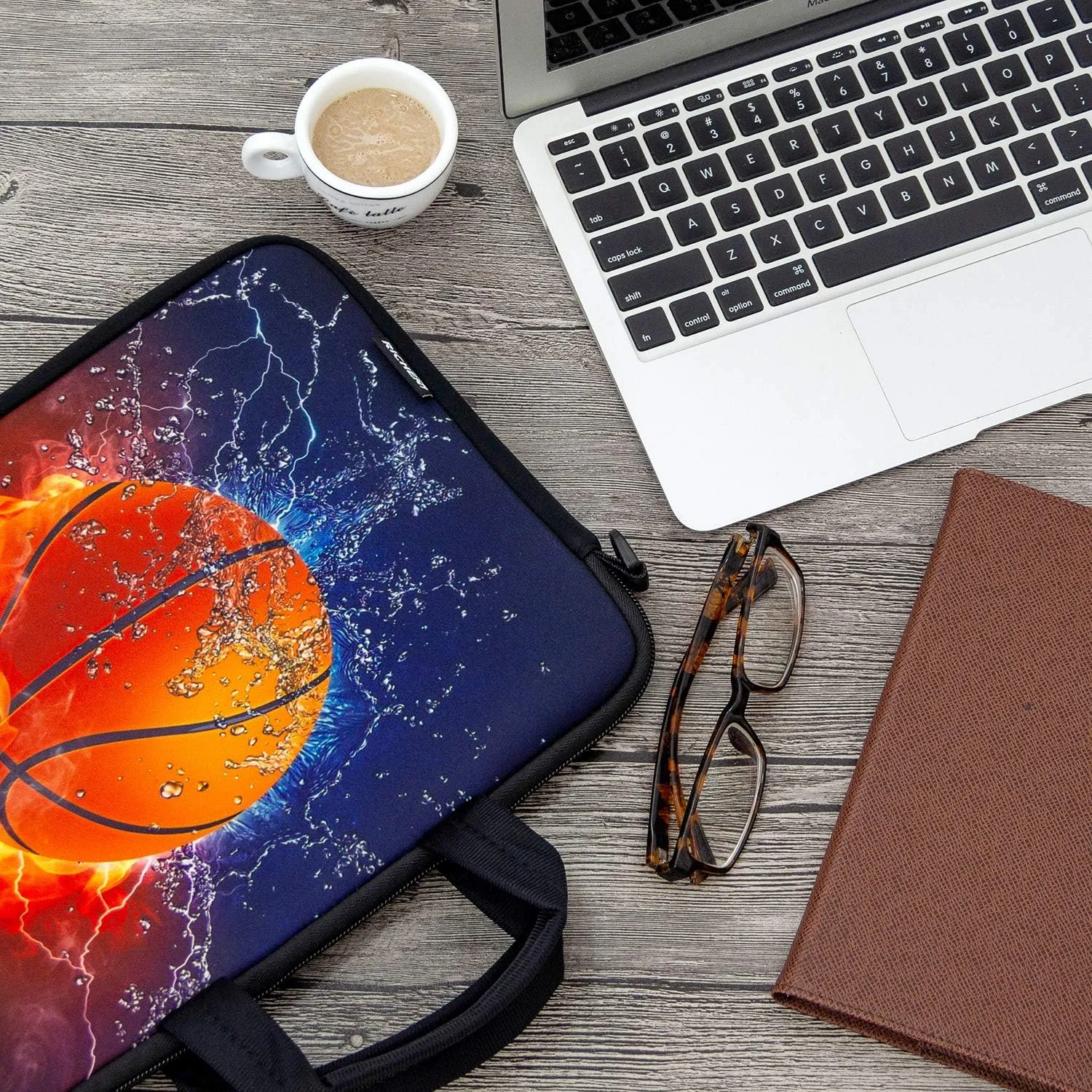 RICHEN 14 15 15.4 15.6 inch Laptop Shoulder Bag Notebook Handle Sleeve Neoprene Soft Carrying Travel Case with Accessories Pocket (14-15.6 inch, Basketball Fire)