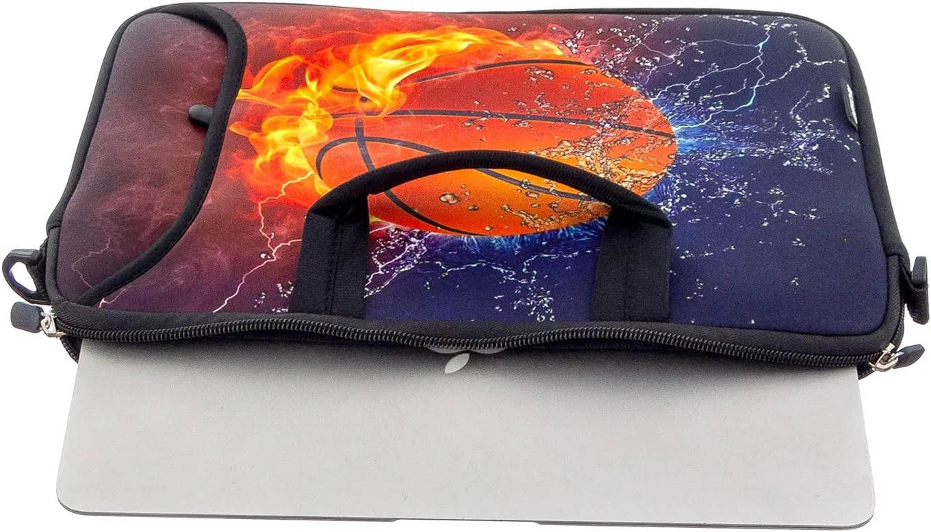 RICHEN 14 15 15.4 15.6 inch Laptop Shoulder Bag Notebook Handle Sleeve Neoprene Soft Carrying Travel Case with Accessories Pocket (14-15.6 inch, Basketball Fire)