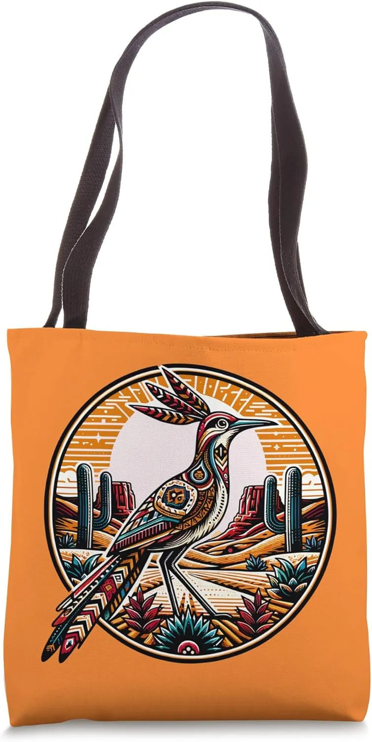 Roadrunner Retro Boho Desert Cactus Tote Bag