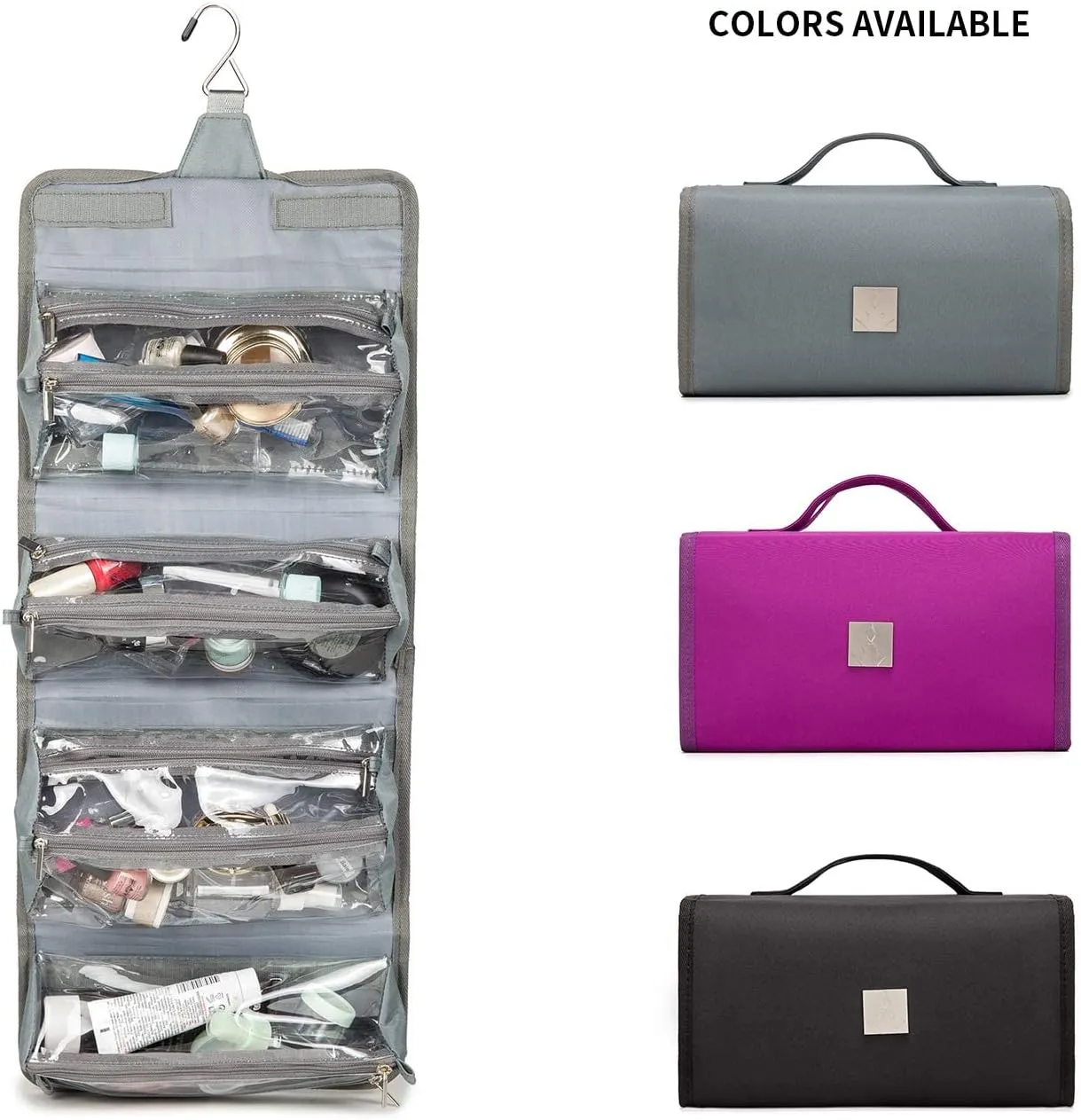 Roll Up Makeup Bag, Travel Toiletry Bag for Women with 4 Clear TSA Approved Pouches, Hanging Travel Organizer, Folding Cosmetic Bag for Men and Women