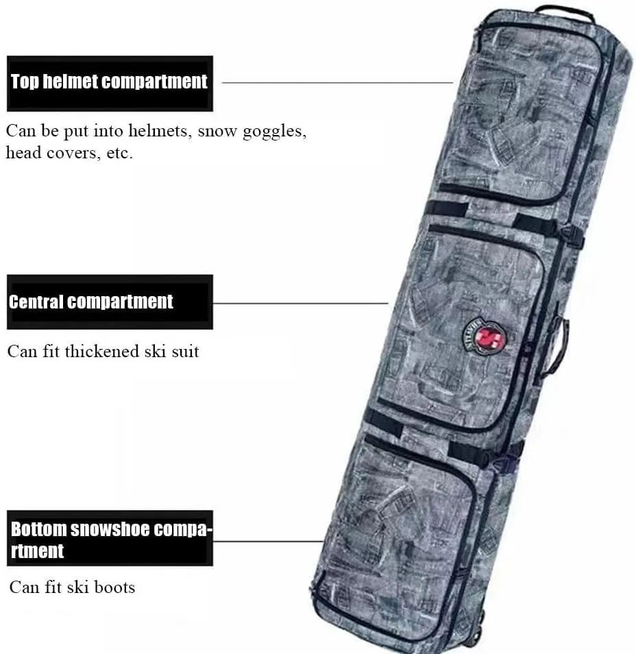 Rolling Double Ski Bag,Sport Tent Padded Snowboard Bag with Wheels Travel Bag,for Skis Single Snowboard and Snowboard Boots