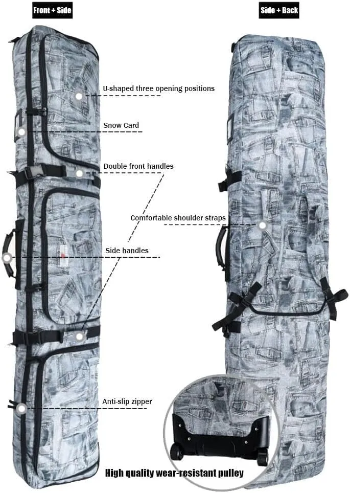 Rolling Double Ski Bag,Sport Tent Padded Snowboard Bag with Wheels Travel Bag,for Skis Single Snowboard and Snowboard Boots