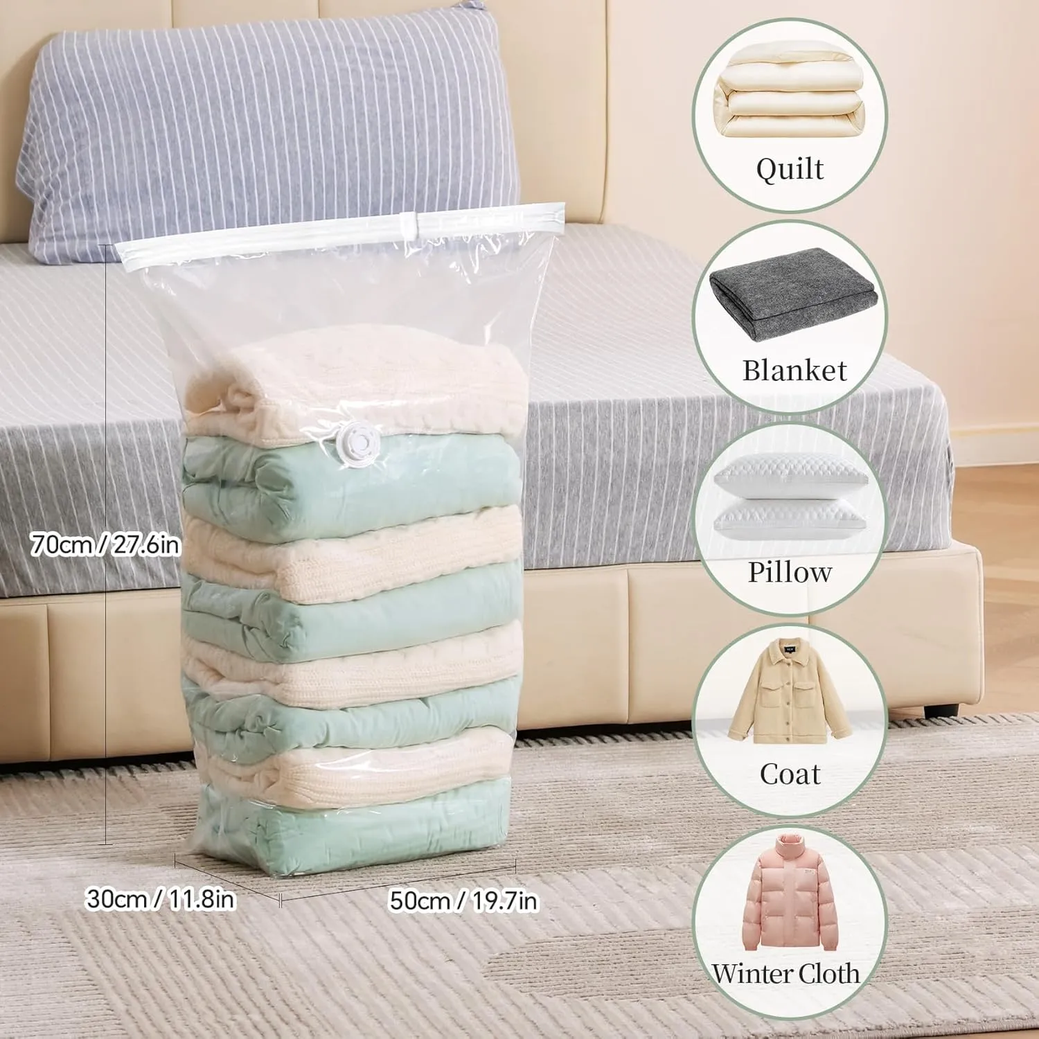 ‌Roqao Cube Vacuum Storage Bags, Vacuum Seal Bags for Clothing, Blankets, Bedding, Space Saver Vaccine Sealed Storage Bags, Airtight Packing Cubes for Travel, Seasonal Storage (5-Pack Medium)